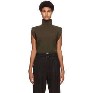 3.1 Philip Lim Khaki Military Rib Mock Neck Pullover Sweater Sleeveless Sz M